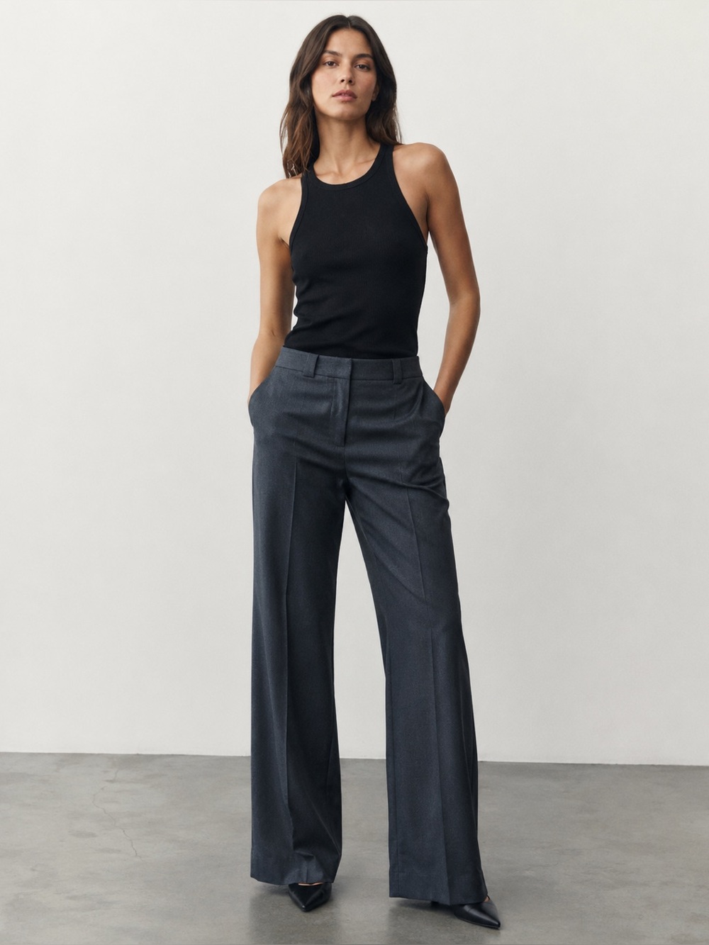 Zara Herringbone Wide Leg Front
Slant Pockets Raw Waistband NWT